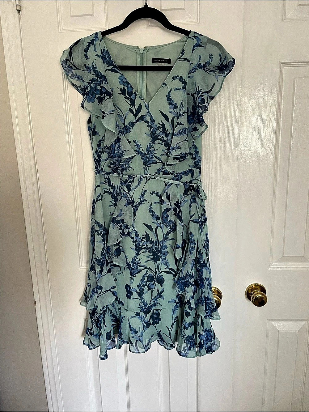 Tommy Hilfiger Blue Floral Chiffon Midi Dress Size 2
